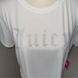 NEW Juicy Couture White Sport Short‎ Sleeve Tee Rhinestone logo size Large